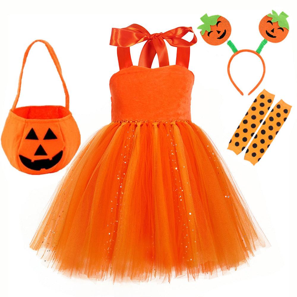 Halloween Pumpkin Costume Tutu Dress with Accessories