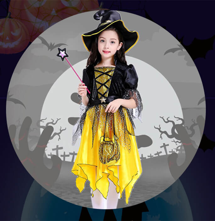 Girls Halloween Pumpkin Wizard Dress