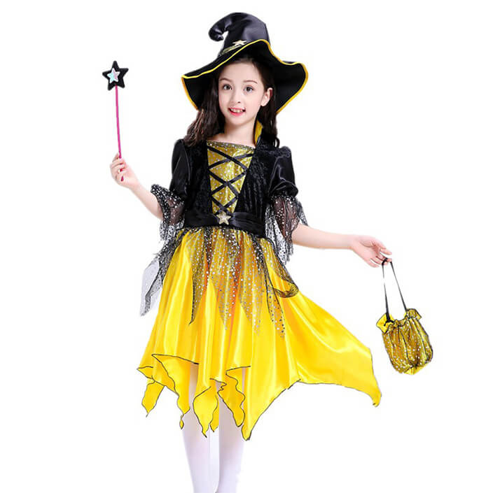 Girls Halloween Pumpkin Wizard Dress