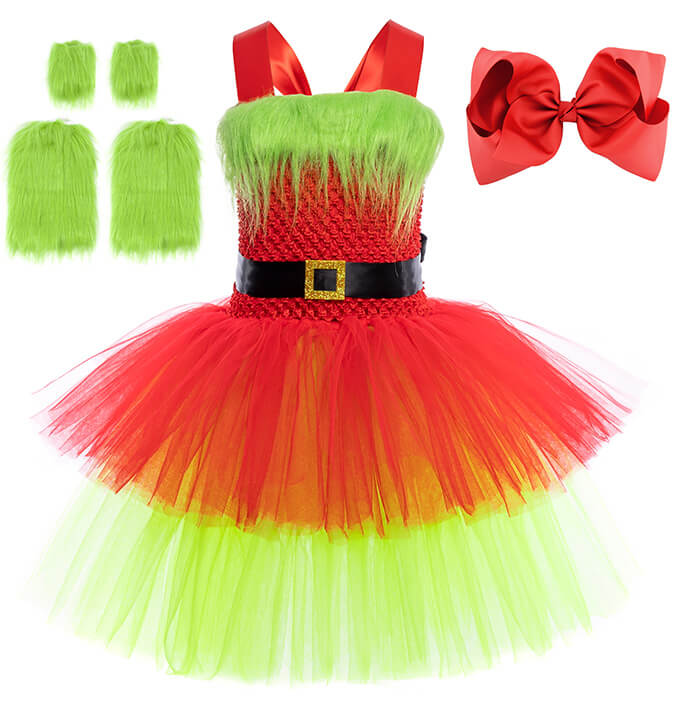 Girls Christmas Red Furry Monster Tutu Dress