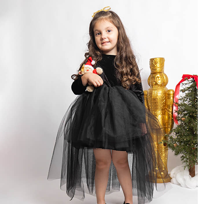 Girls Solid Long Hem Party Dress