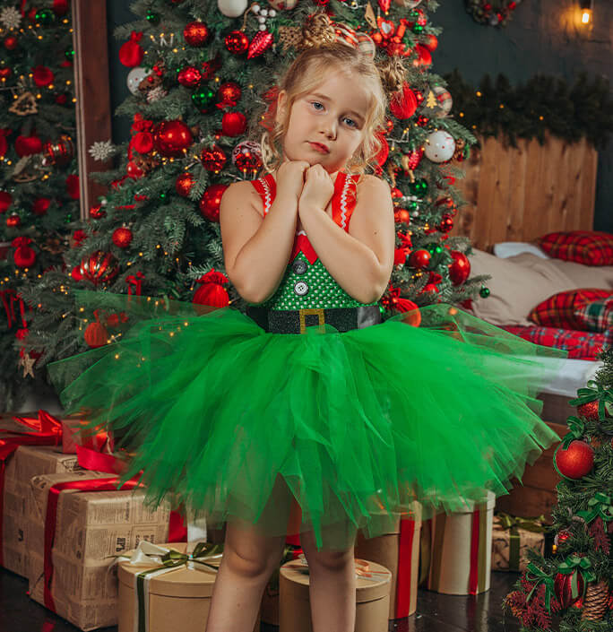 Girls Christmas Green Tutu Dress