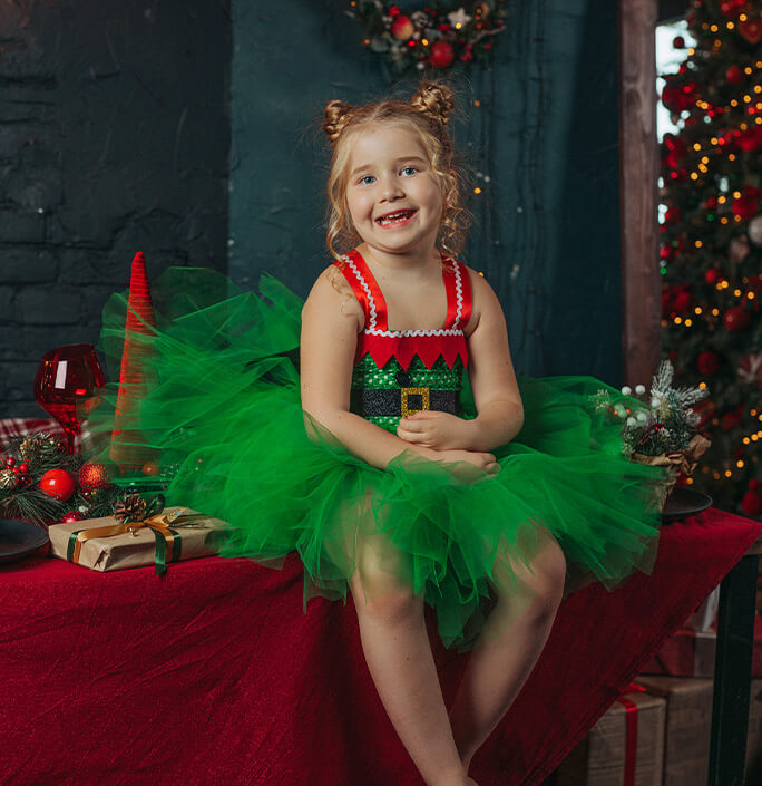 Girls Christmas Green Tutu Dress