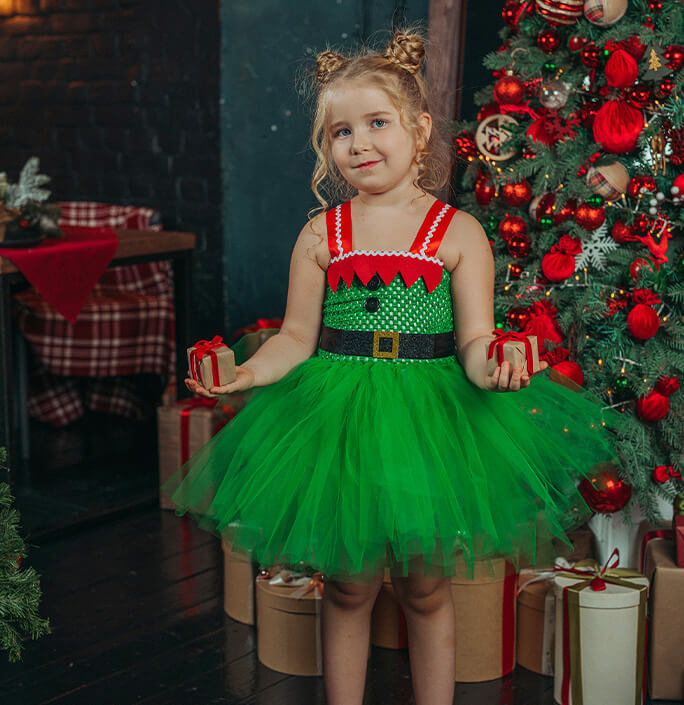 Girls Christmas Green Tutu Dress