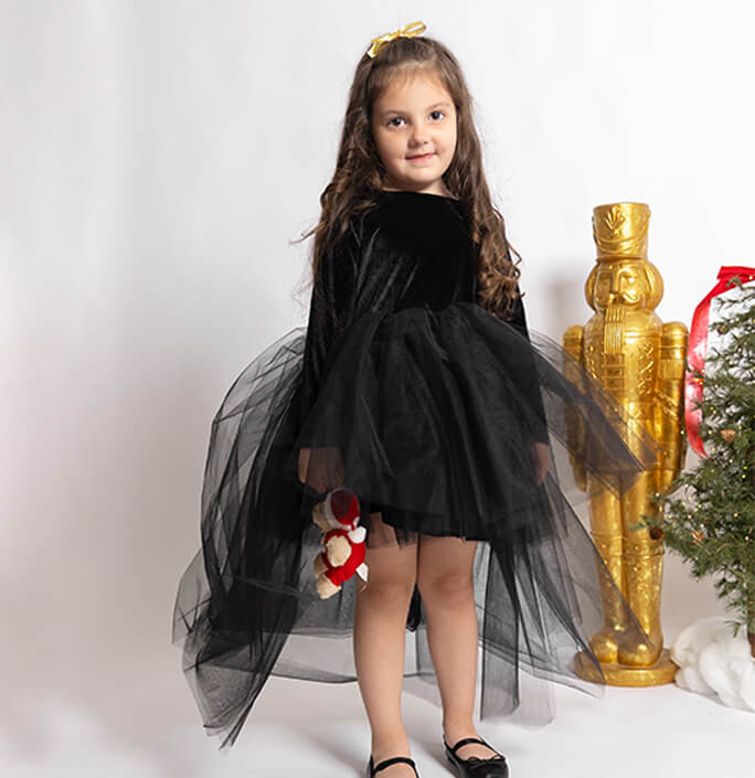 Girls Solid Long Hem Party Dress
