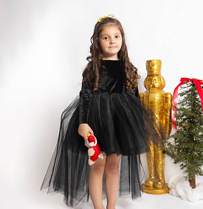 Girls Solid Long Hem Party Dress