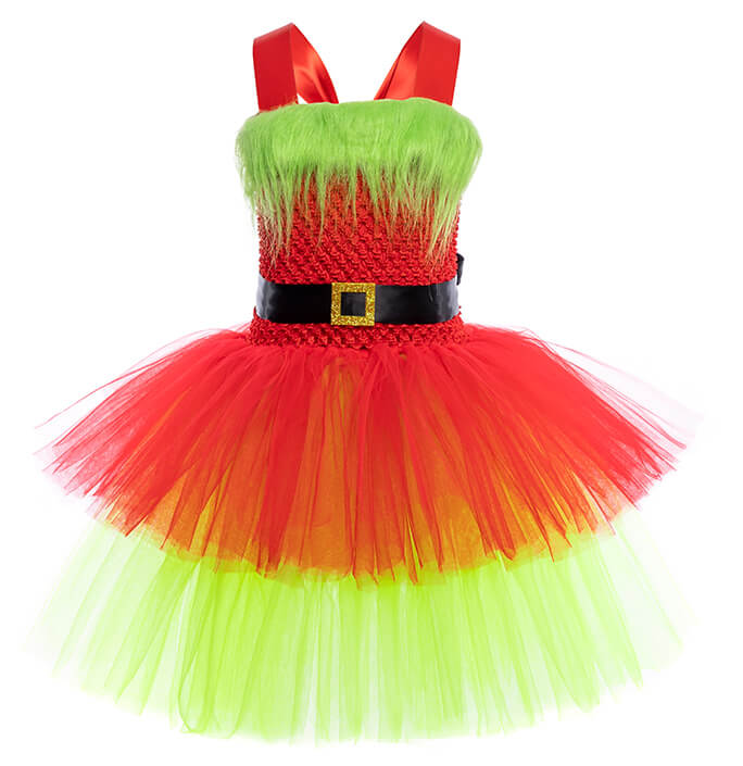 Girls Christmas Red Furry Monster Tutu Dress