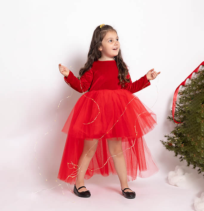 Girls Solid Long Hem Party Dress