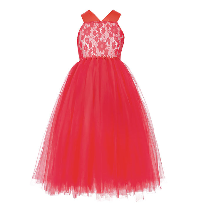 Girls Solid Color Cutout Flower Festival Dress