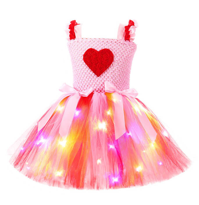 Girls Valentine's Day Love Peach Color Glowing Costume