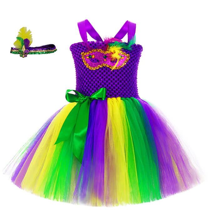 Girl Carnival LED Lights Colorful Mask Tutu Dress