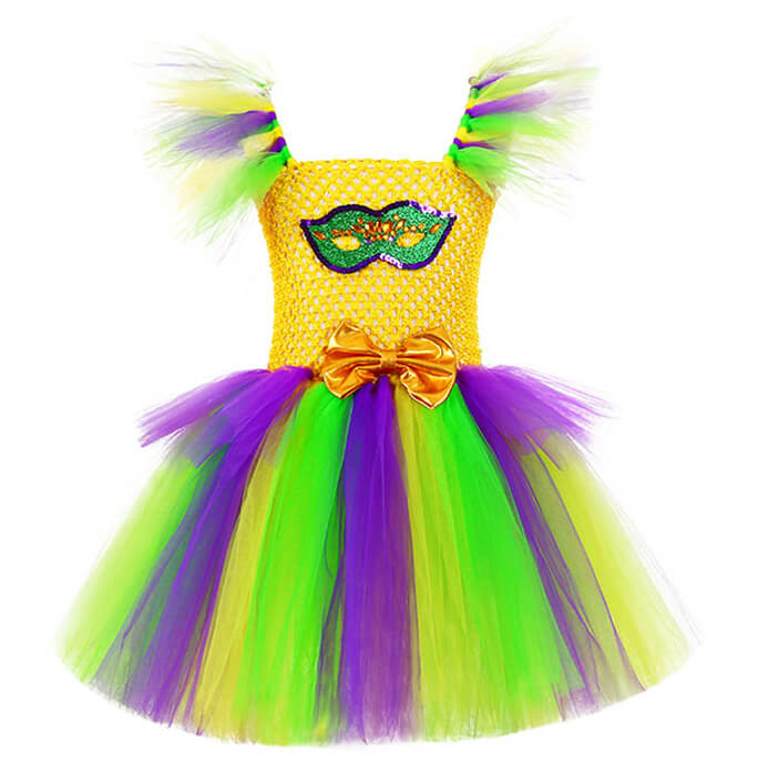 Girls Carnival Yellow LED Light Mask Tutu Dress