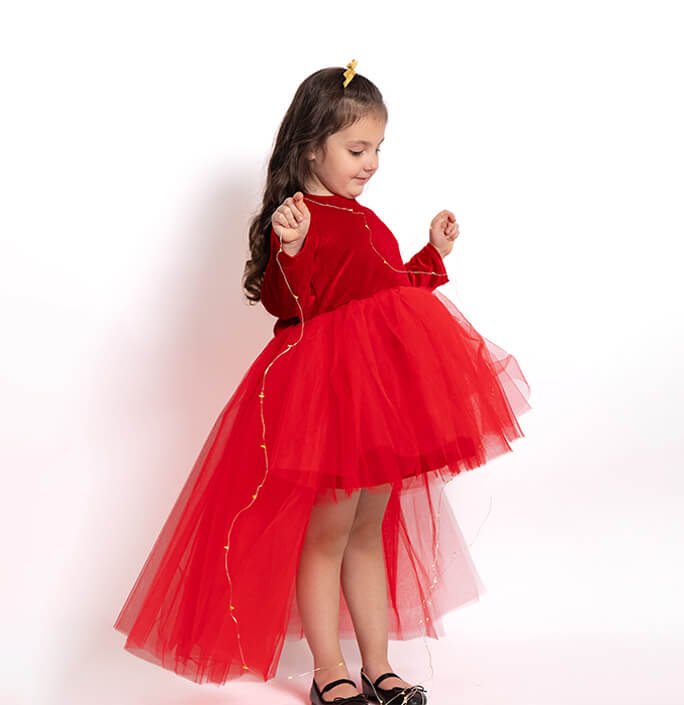 Girls Solid Long Hem Party Dress