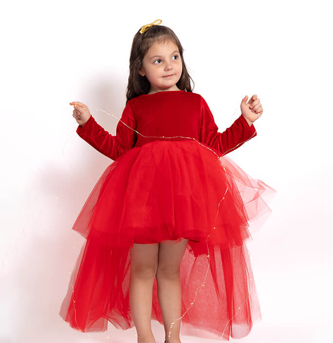 Girls Solid Long Hem Party Dress
