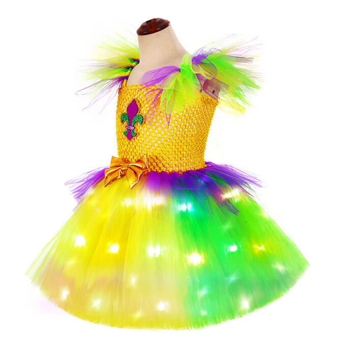 Girls Carnival Tulle Sleeve LED Light Party Tutu Dress