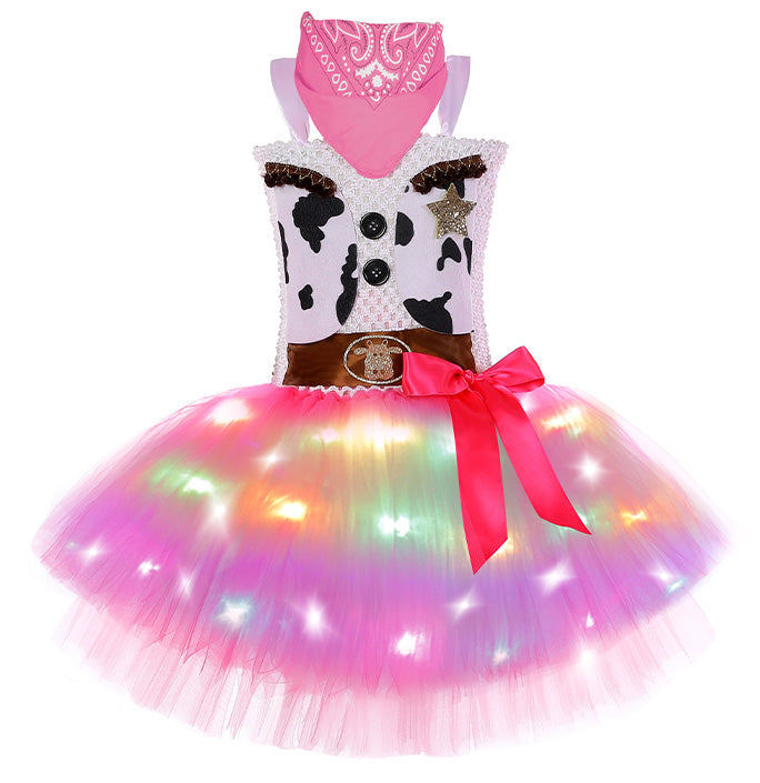 Cowgirls LES Cow Pattern Tulle Pink Costume Dress
