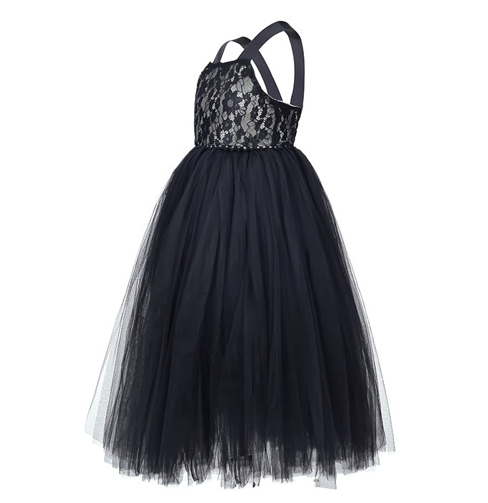 Girls Solid Color Cutout Flower Festival Dress