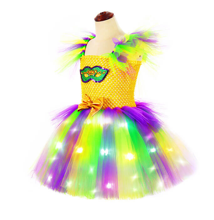 Girls Carnival Yellow LED Light Mask Tutu Dress
