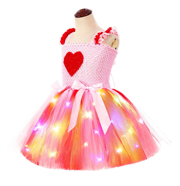 Girls Valentine's Day Love Peach Color Glowing Costume