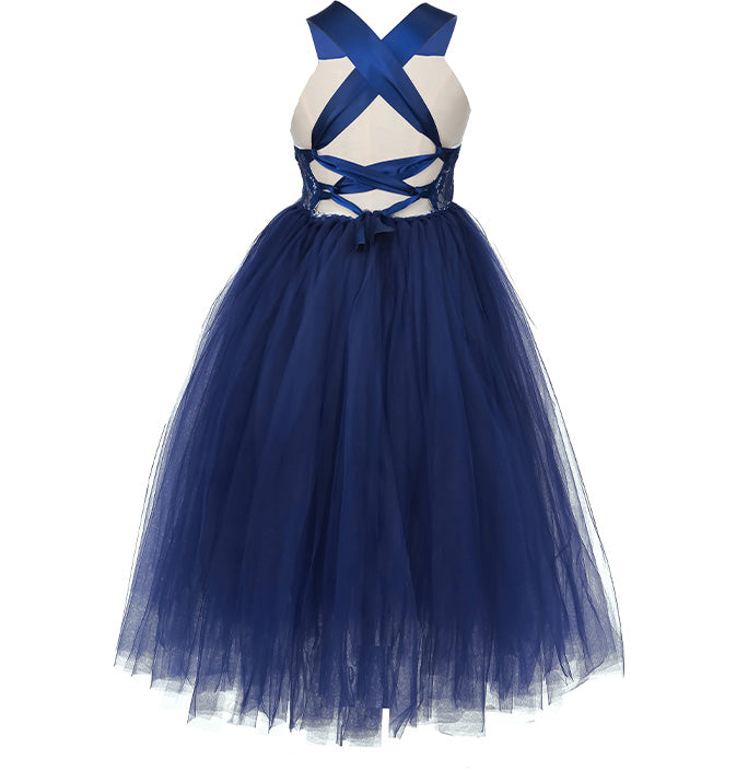 Girls Solid Color Cutout Flower Festival Dress