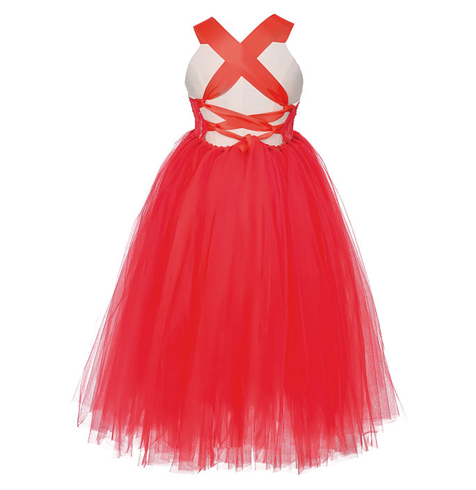 Girls Solid Color Cutout Flower Festival Dress