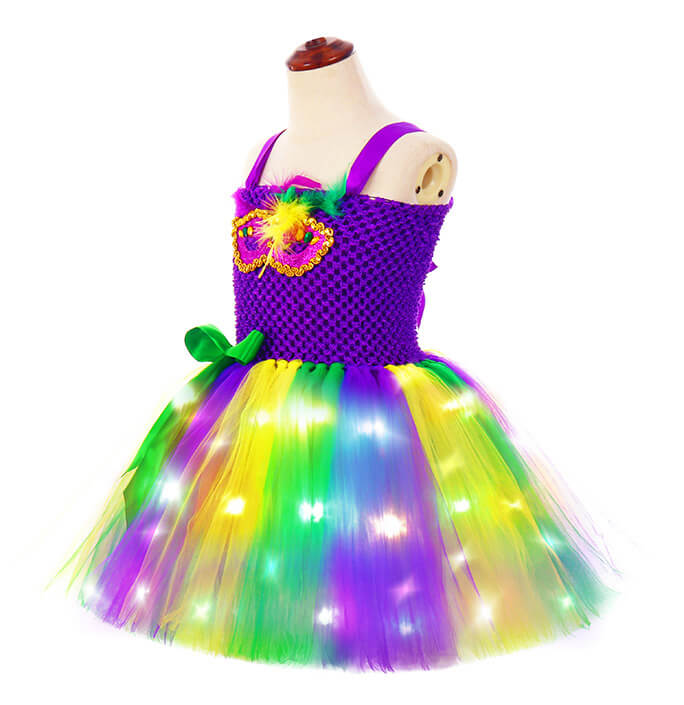 Girl Carnival LED Lights Colorful Mask Tutu Dress