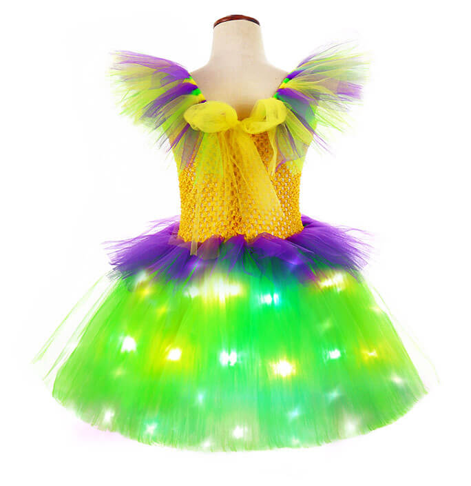 Girls Carnival Tulle Sleeve LED Light Party Tutu Dress