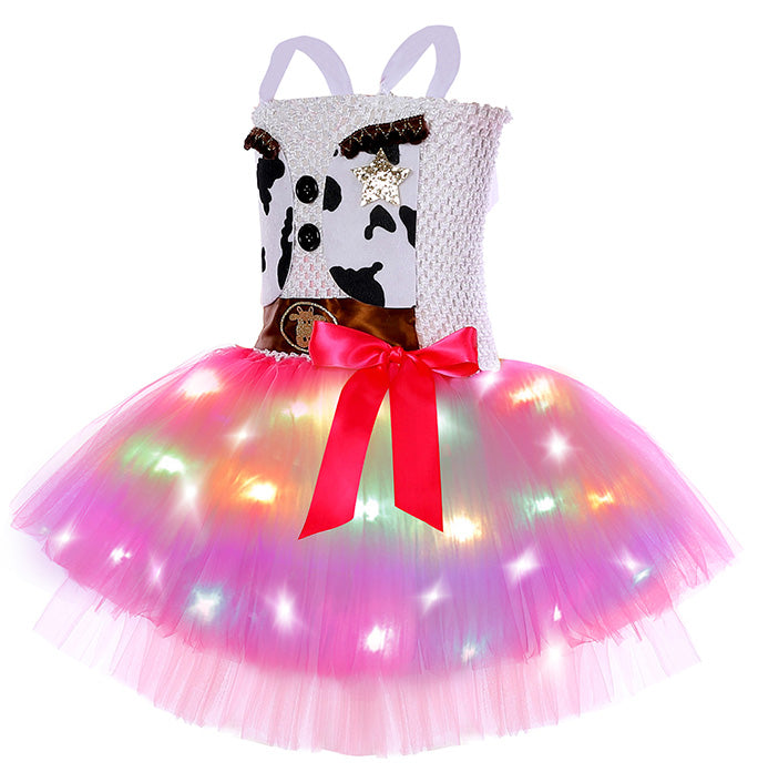 Cowgirls LES Cow Pattern Tulle Pink Costume Dress