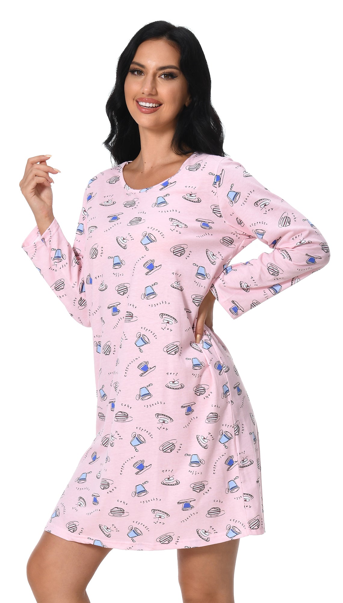 FEREMO Long Sleeve Nightgowns for Women Cotton Printed Sleepshirt Soft Loose House Dresses 2 Pack