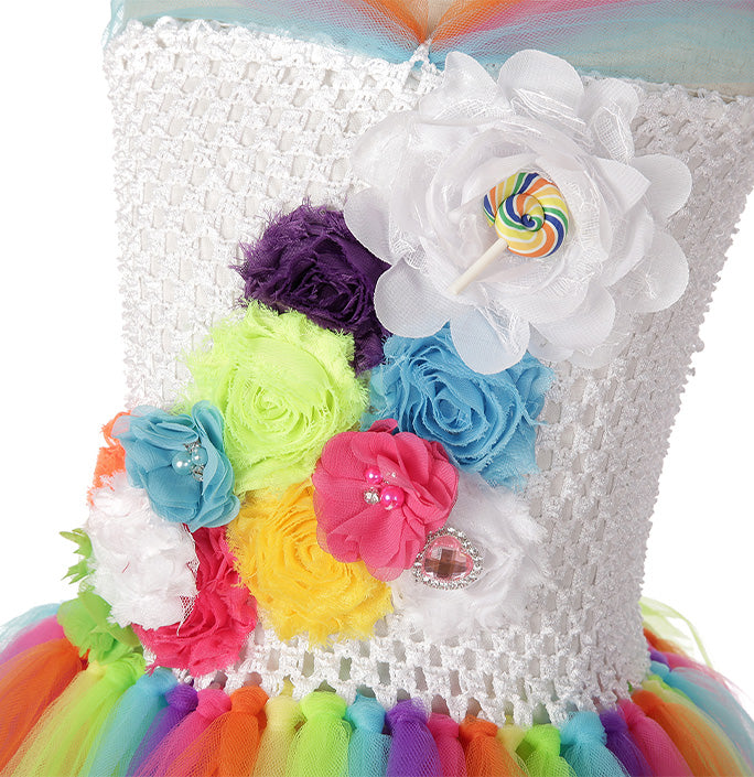 Girls' Rainbow Color Flower Tutu Dress