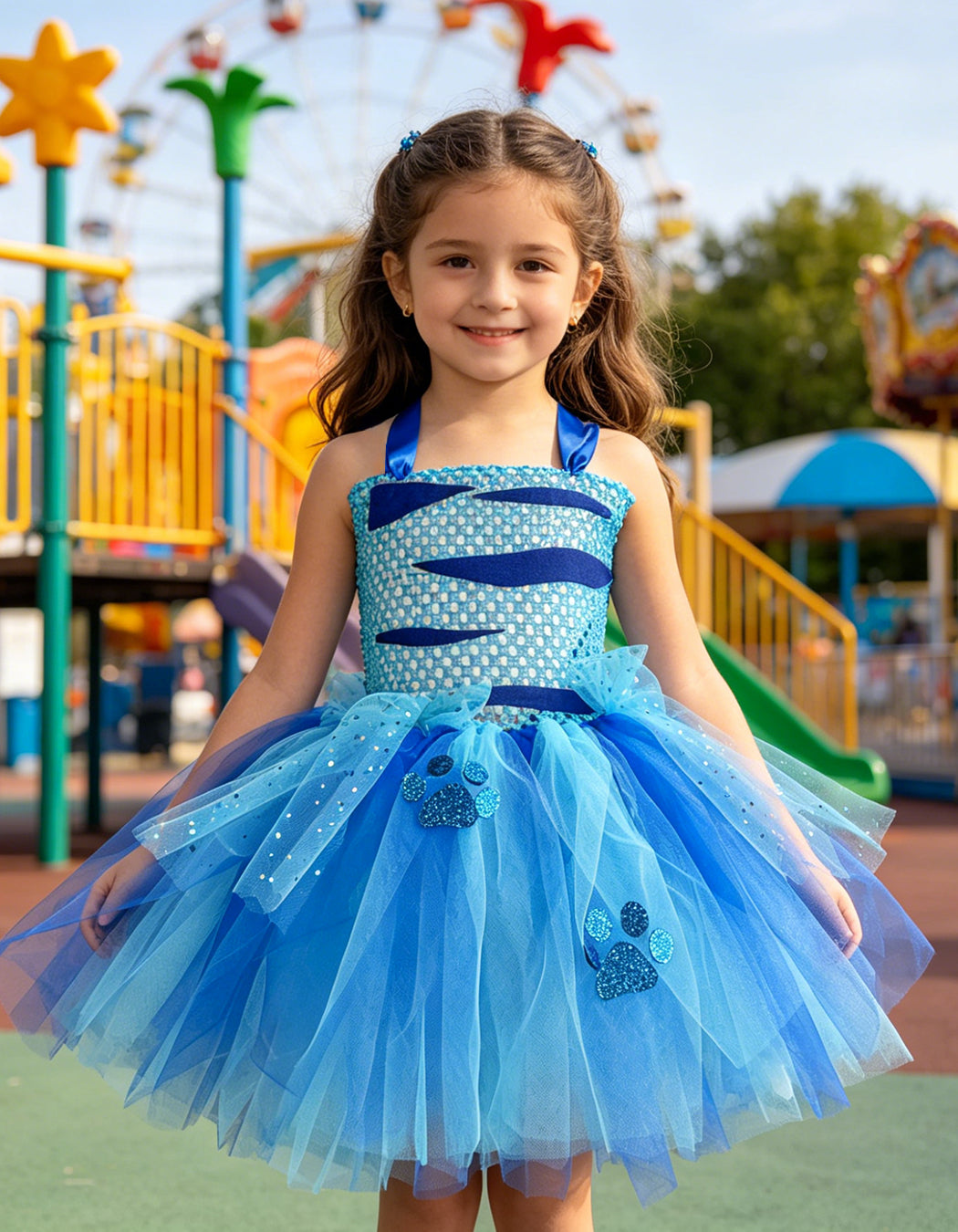 Tutu Dreams Blue Tiger Animal Costumes for Kids Girls 3-12Y Halloween Cosplay Birthday Party Dress