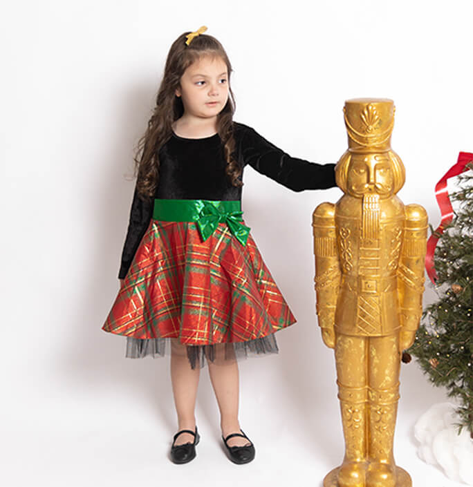 Girls Christmas Style Plaid Dress