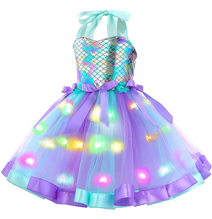 Girls LED Light Fish Scale Sequins Mermaid Costume