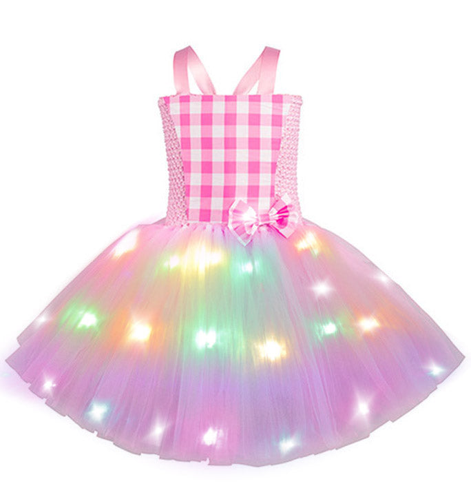Little Girl LED Pink Plaid Ballerina Birthday Party Costume