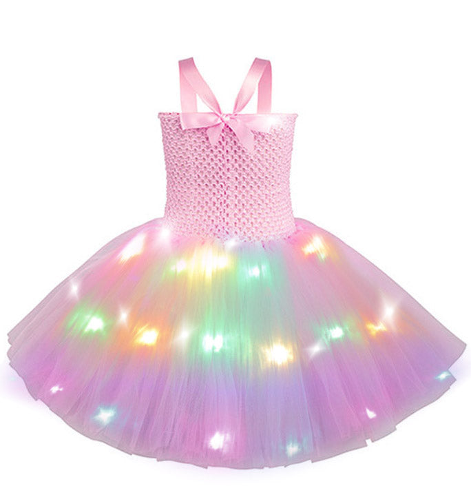 Little Girl LED Pink Plaid Ballerina Birthday Party Costume