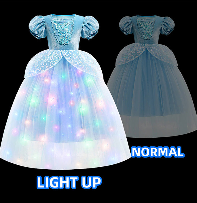 Girls Blue Princess LED Light Costume Dress