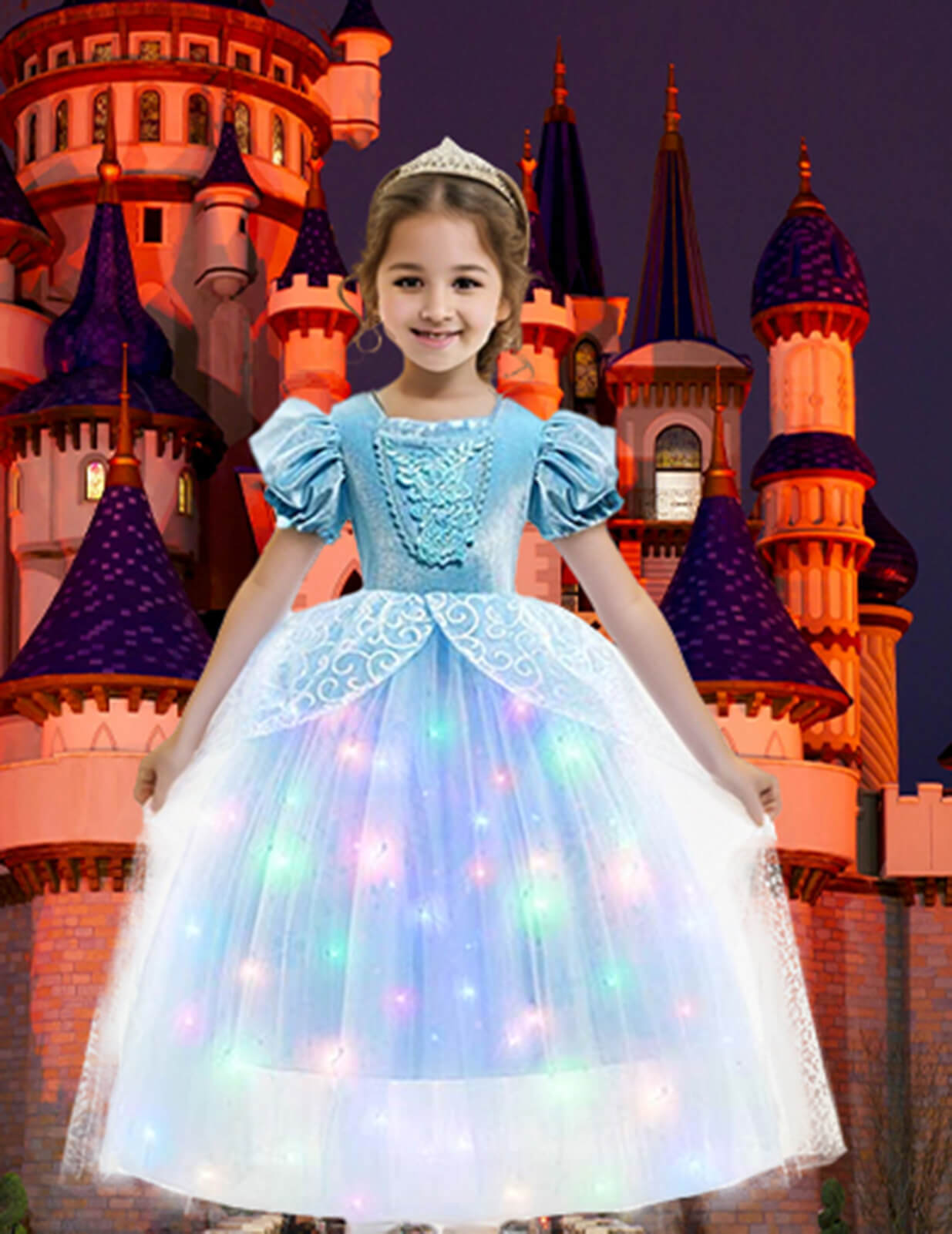 Girls Blue Princess LED Light Costume Dress