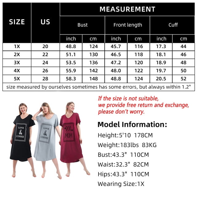 FEREMO Nightgown for Women Plus Size Long Sleepwear Printed Comfy Sleep Shirts 3 Pack