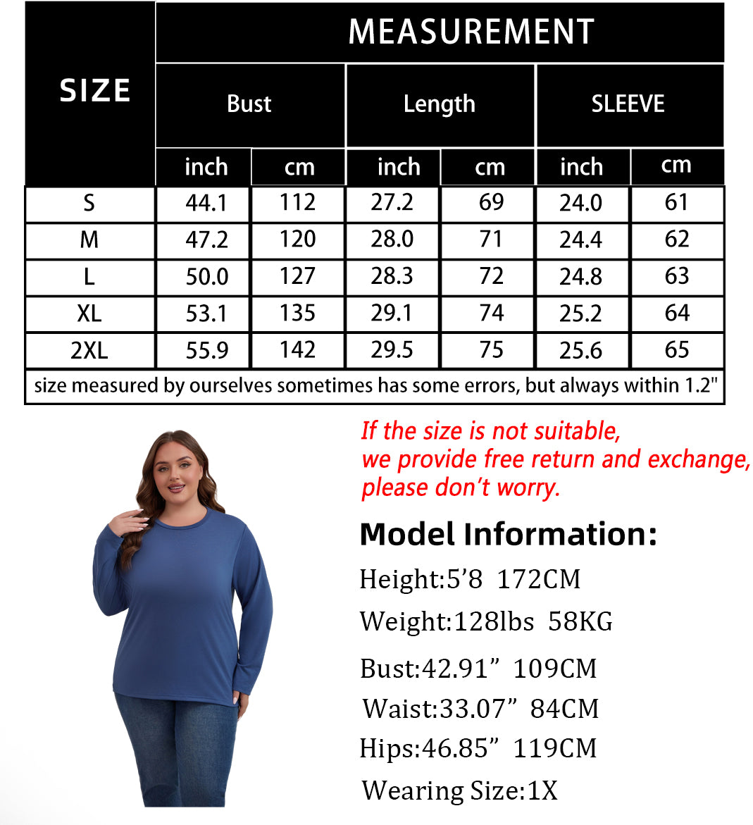 PinkBeautiM Womens Plus Size Tops Long Sleeve Shirts Crew Neck Casual Soft Blouse3 Pack