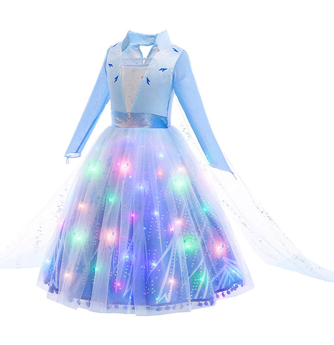 Girls Princess Costumes with LED Lights for Elsa
