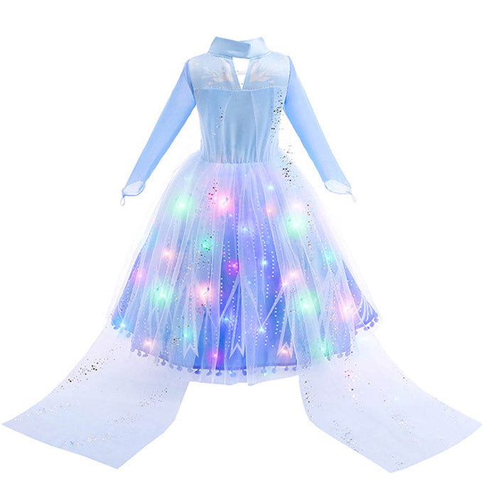 Girls Princess Costumes with LED Lights for Elsa