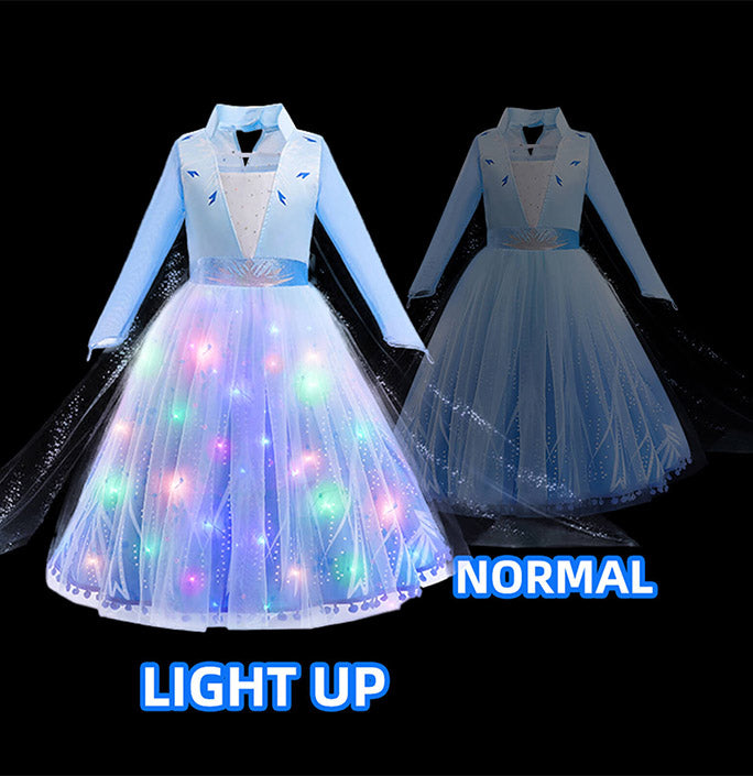 Girls Princess Costumes with LED Lights for Elsa