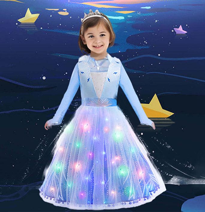 Girls Princess Costumes with LED Lights for Elsa