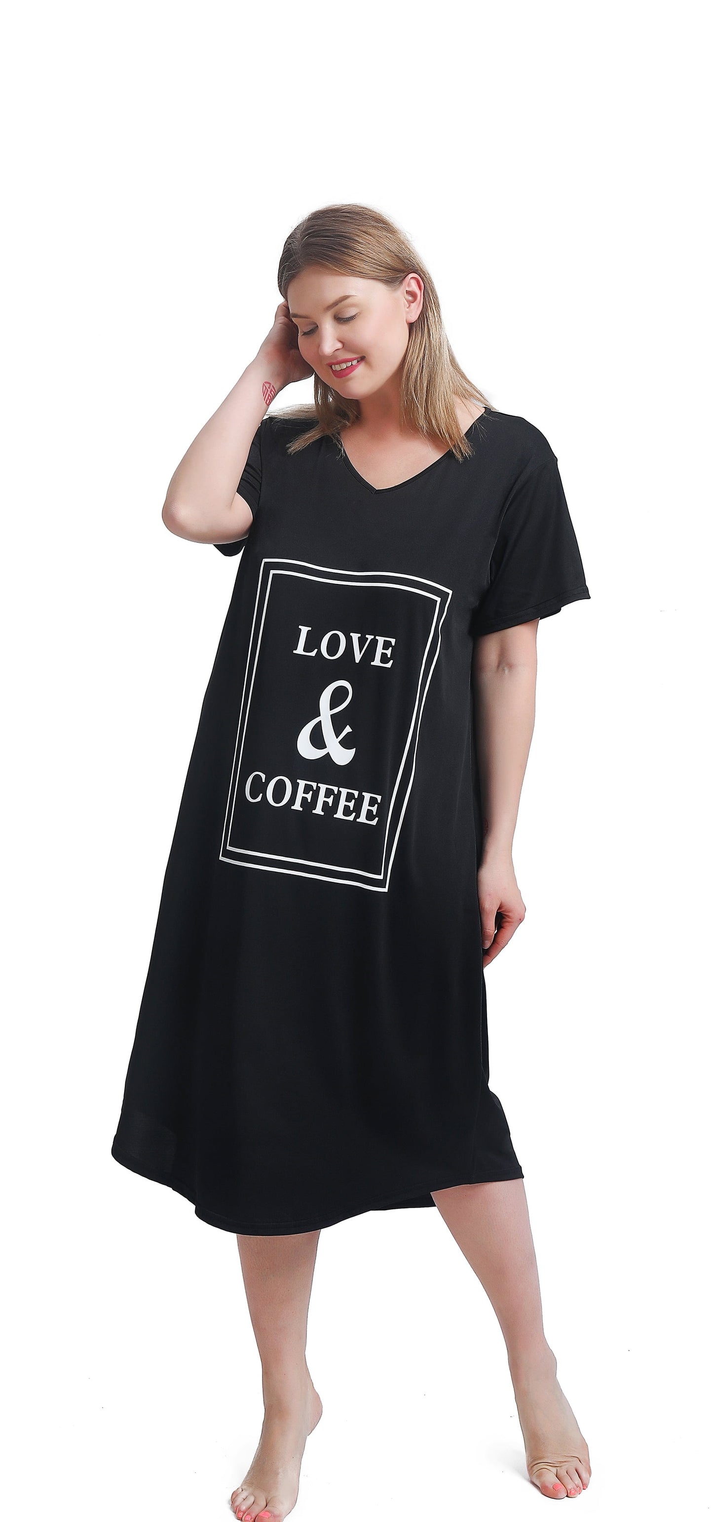 FEREMO Plus Size Nightgowns for Women V Neck Short Sleeve Nightshirts Sleepwear