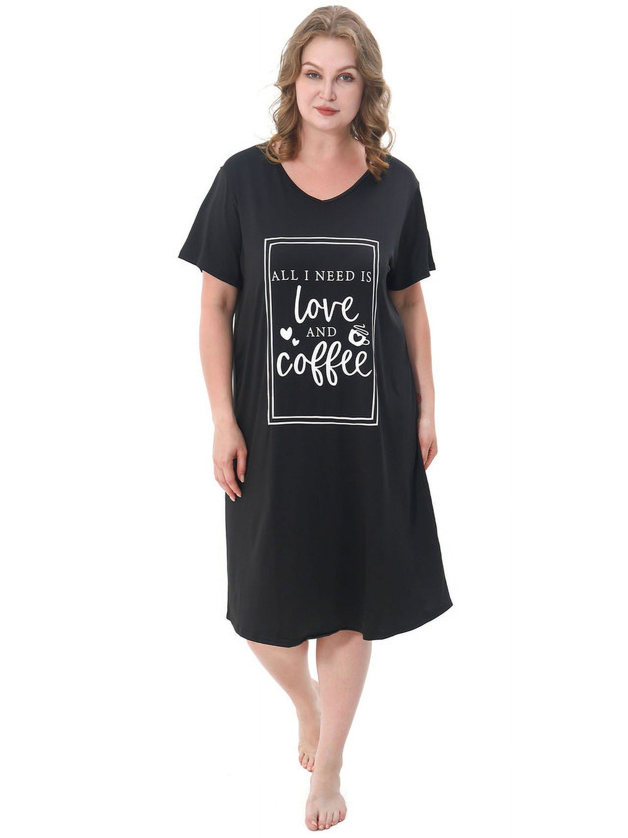 FEREMO Plus Size Nightgowns for Women V Neck Short Sleeve Nightshirts Sleepwear