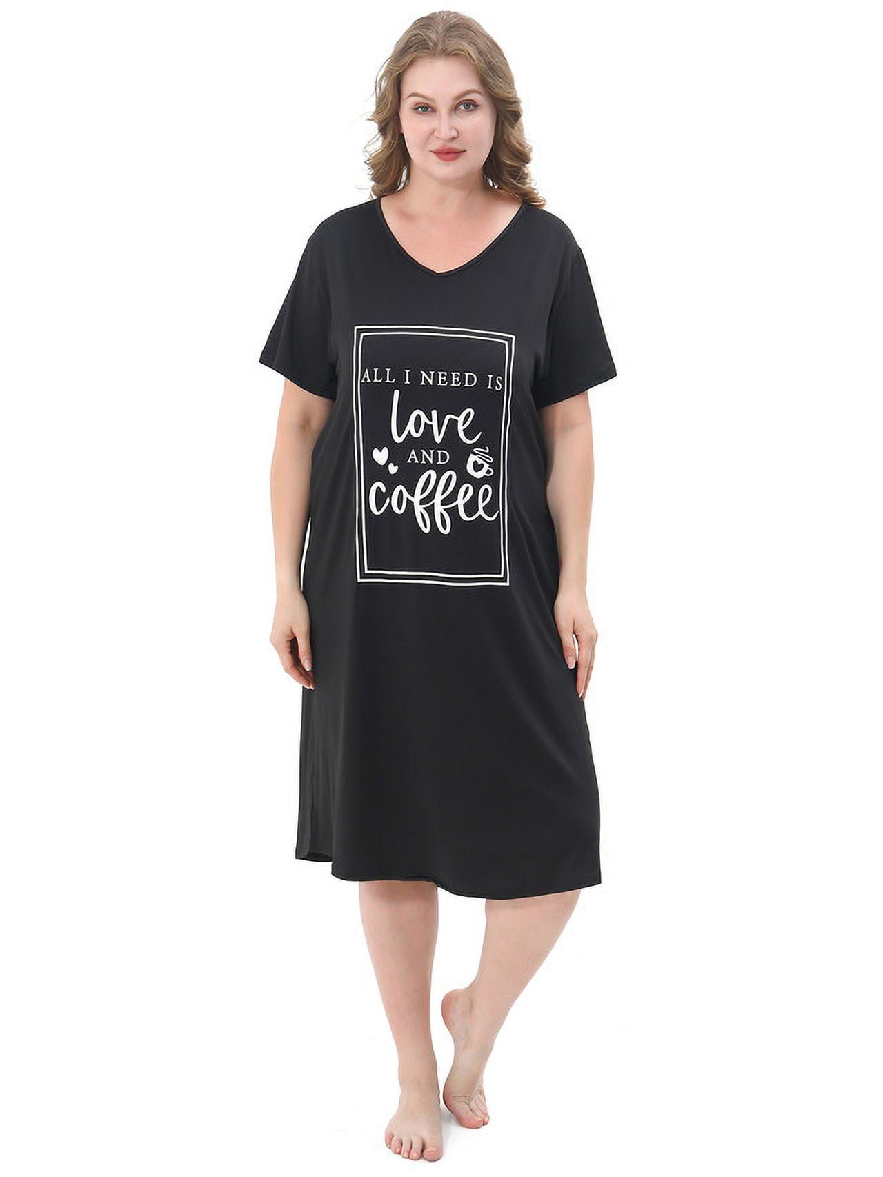 FEREMO Plus Size Nightgowns for Women V Neck Short Sleeve Nightshirts Sleepwear