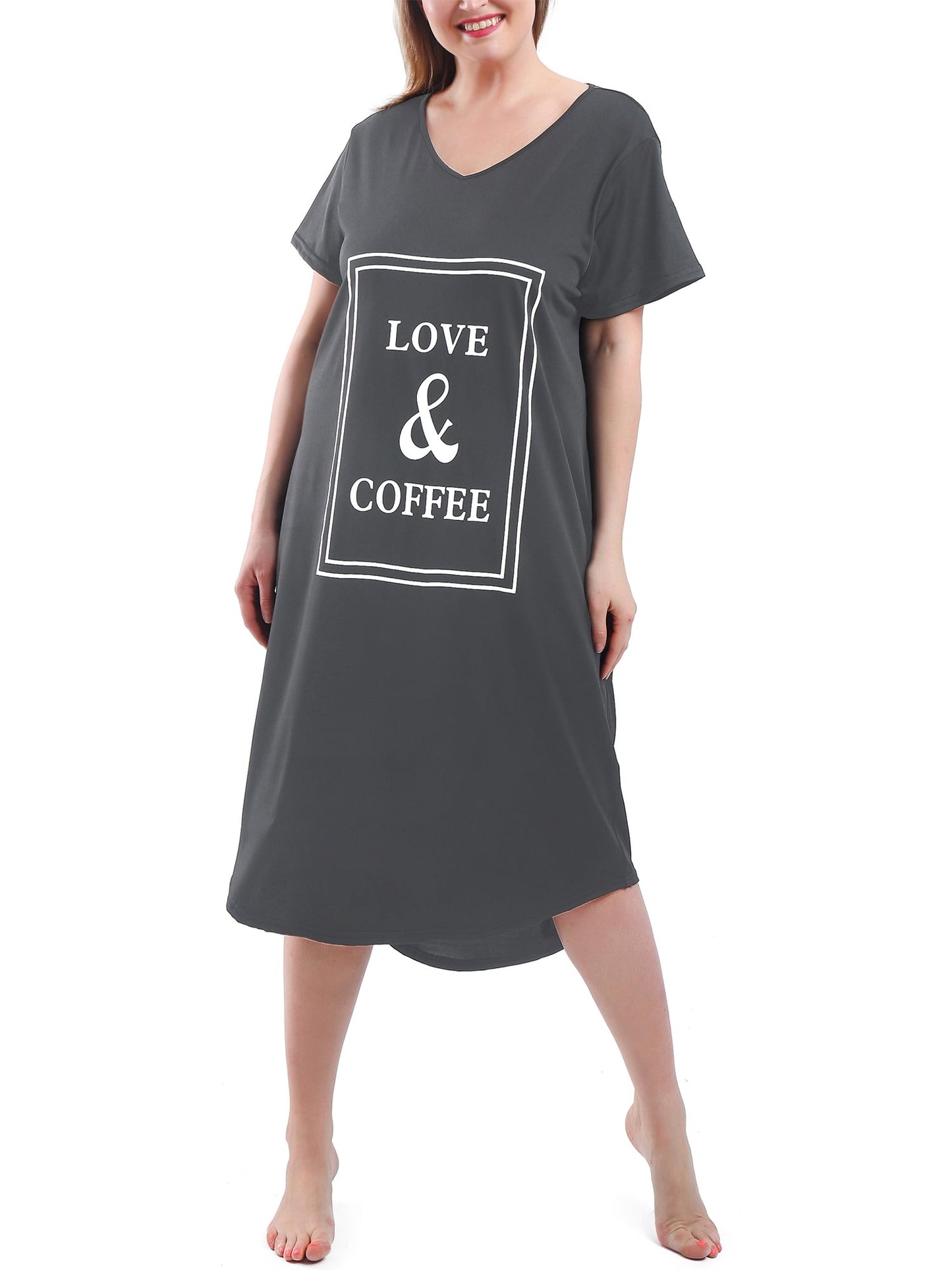 FEREMO Plus Size Nightgowns for Women V Neck Short Sleeve Nightshirts Sleepwear