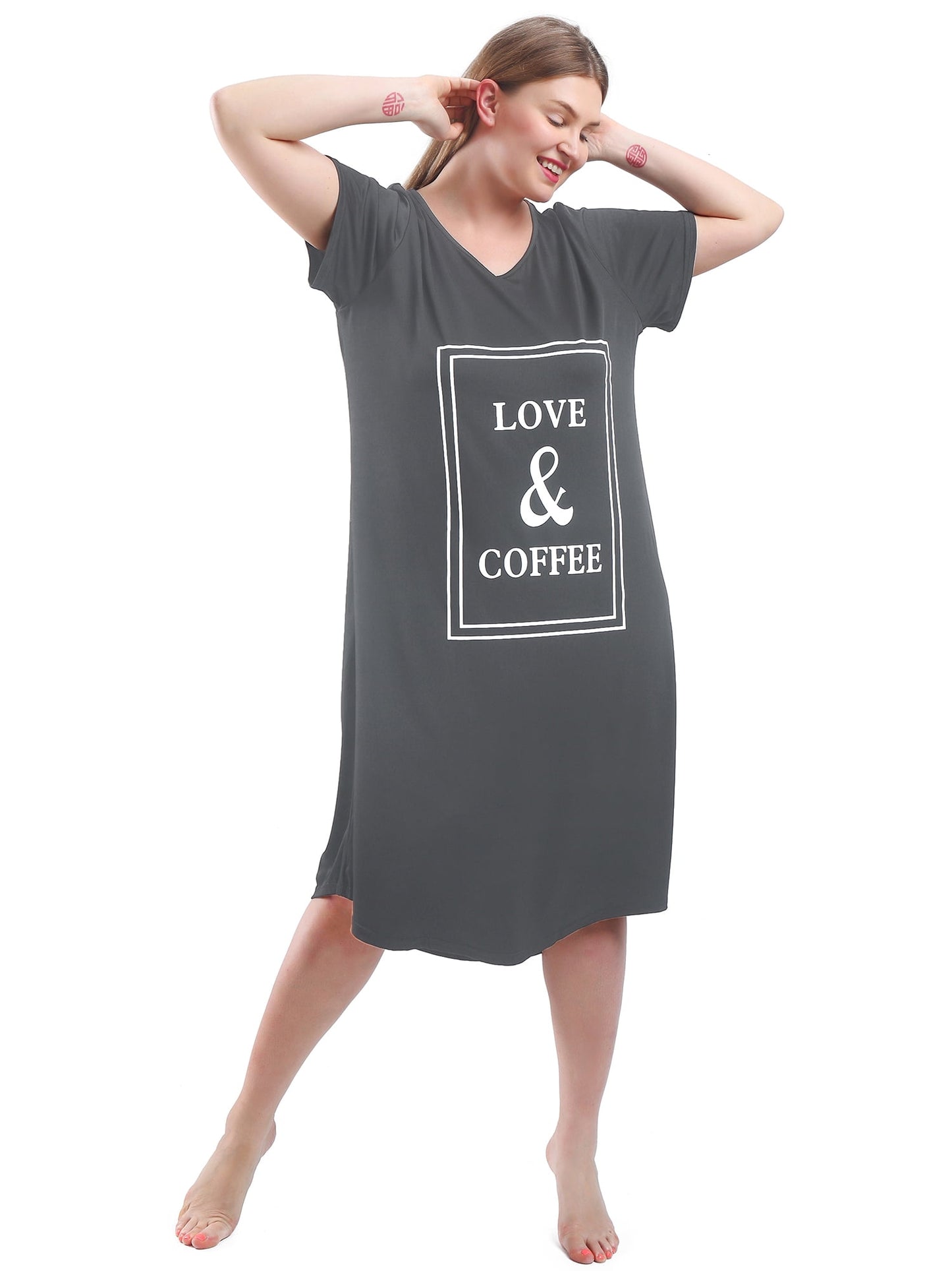 FEREMO Plus Size Nightgowns for Women V Neck Short Sleeve Nightshirts Sleepwear