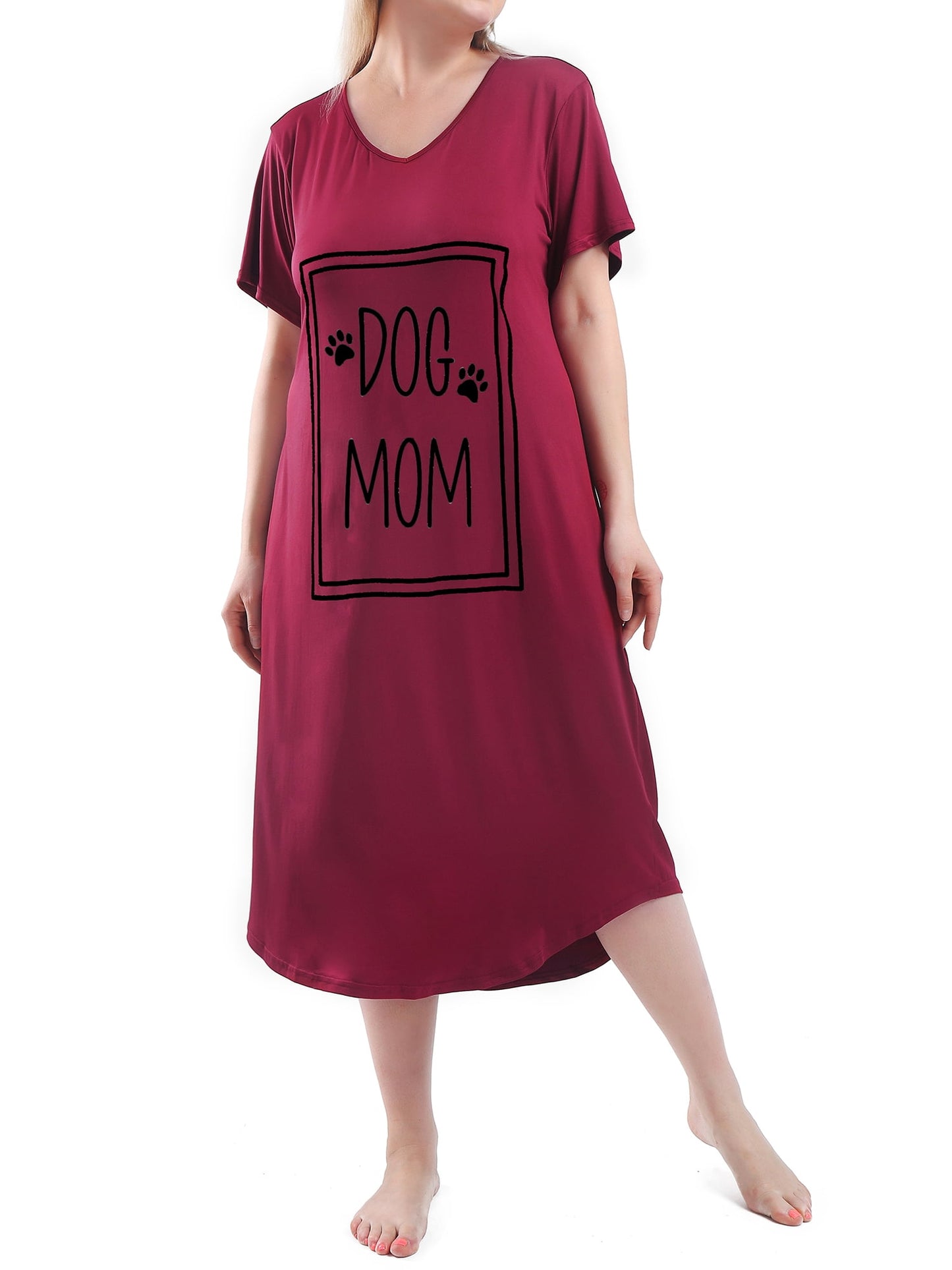 FEREMO Plus Size Nightgowns for Women V Neck Short Sleeve Nightshirts Sleepwear