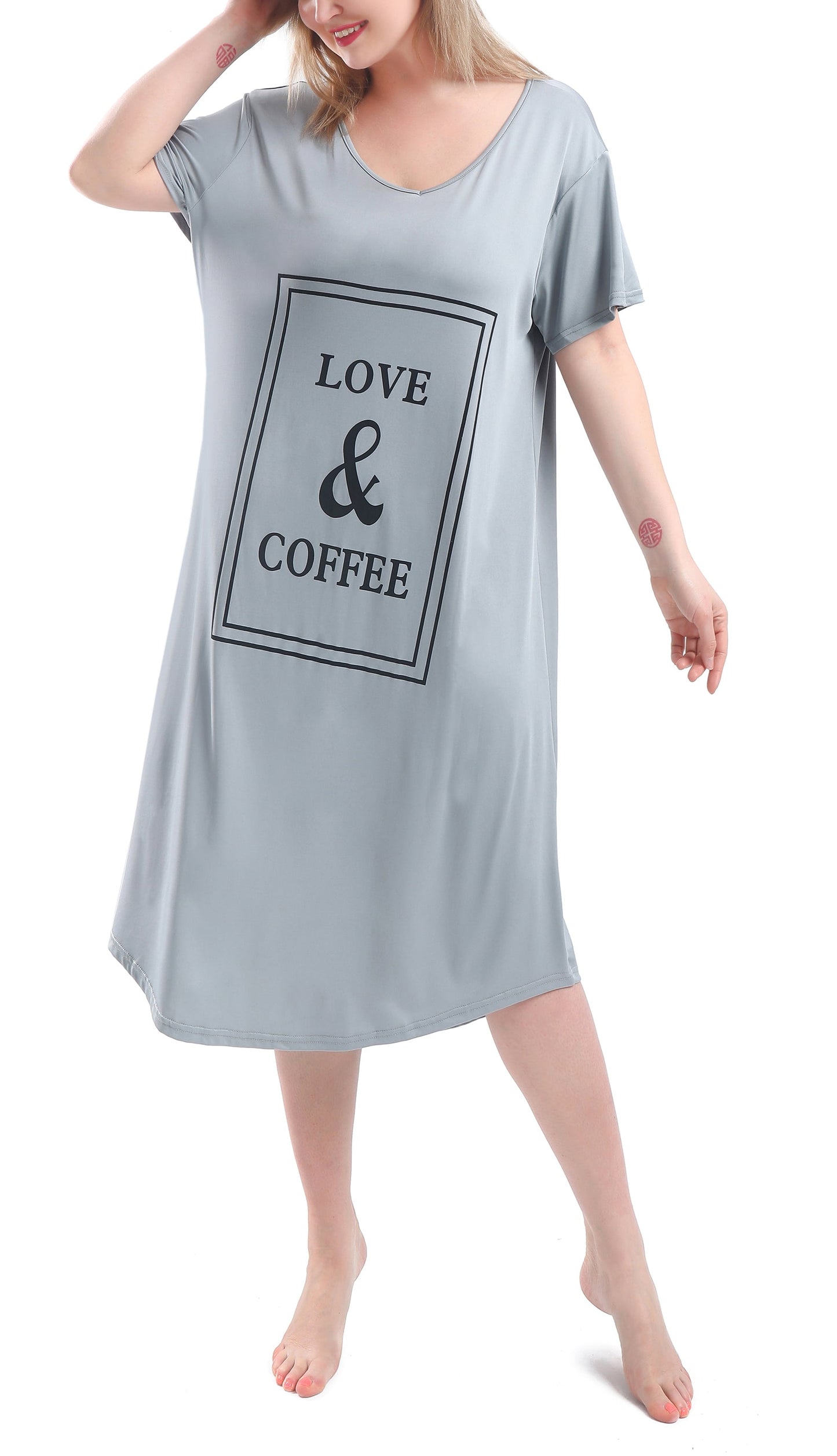 FEREMO Plus Size Nightgowns for Women V Neck Short Sleeve Nightshirts Sleepwear